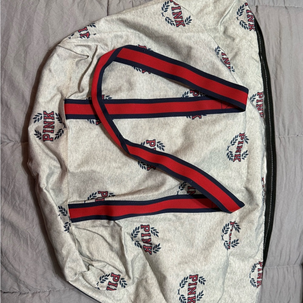 PINK Victoria's Secret Gray Tote with Red and Blue Accents